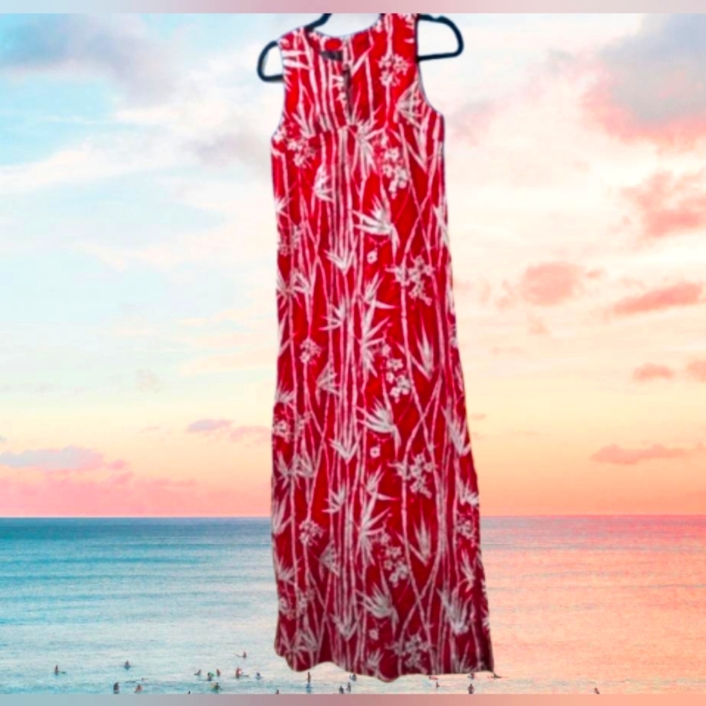 Vintage 1970s Dael's Hawaiian Dress Red Floral Tropical Size 6/8